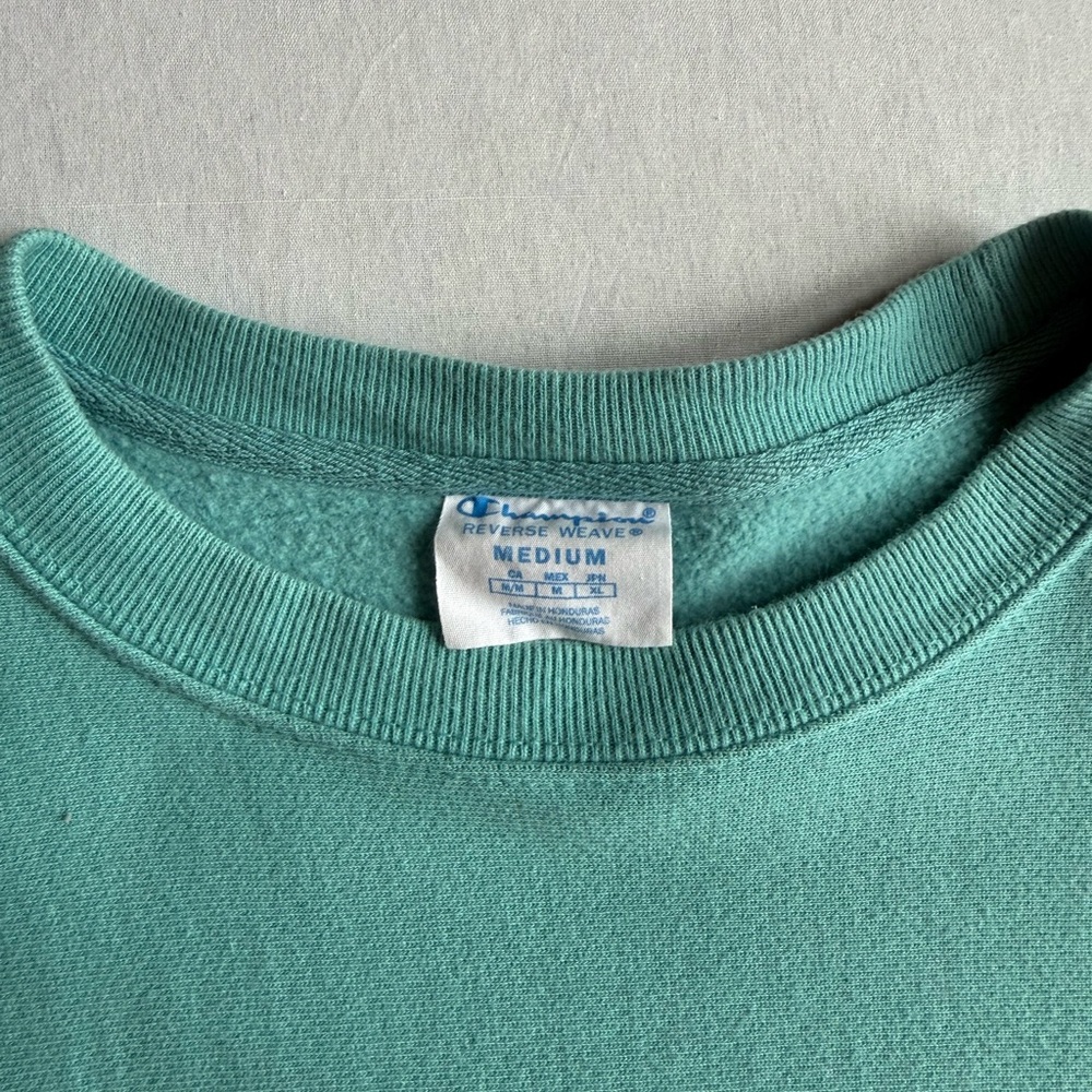 Champion Cropped Mint and Pink Sleeve Logo Crewneck - Picture 2 of 5